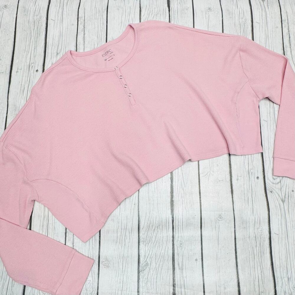 PacSun Pink Waffle Cropped Henley Size Medium